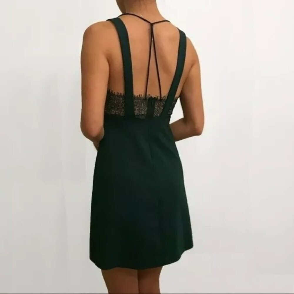 Zara Green Sleeveless Deep V-Neck Mini Dress Lace Trim Strappy Back Design Small - Picture 7 of 15